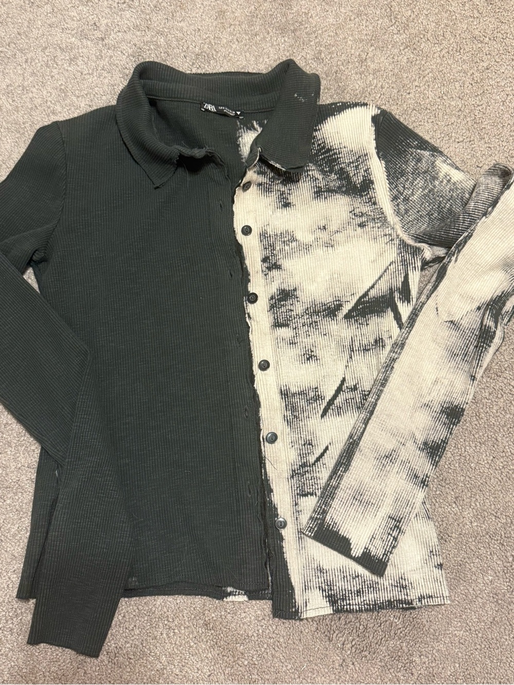 Zara Two-Tone Split-Dye Ribbed Cardigan - Black & Cream